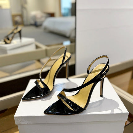 GIANVITO ROSSI 26S STRAPPY HIGH-HEEL SANDALS 105 MM IN BLACK PATENT CALFSKIN