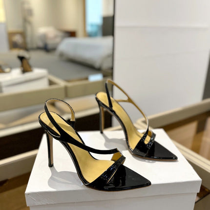 GIANVITO ROSSI 26S STRAPPY HIGH-HEEL SANDALS 105 MM IN BLACK PATENT CALFSKIN