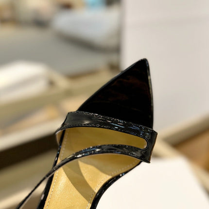 GIANVITO ROSSI 26S STRAPPY HIGH-HEEL SANDALS 105 MM IN BLACK PATENT CALFSKIN