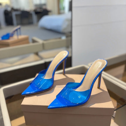 GIANVITO ROSSI 26S HEELED SANDALS 105 MM IN BLUE CALFSKIN