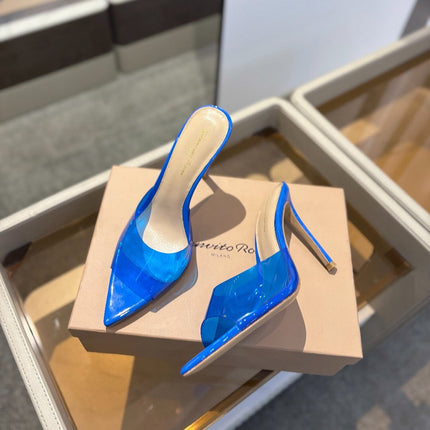 GIANVITO ROSSI 26S HEELED SANDALS 105 MM IN BLUE CALFSKIN