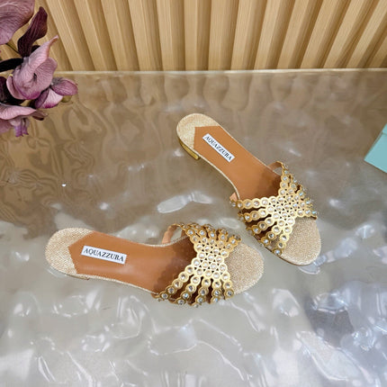 AQUAZZURA 26S SLIDES IN BEIGE LUREX FABRIC