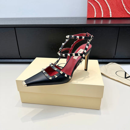 VALENTINO 26S ROCKSTUD SLINGBACK PUMPS 100 MM IN BLACK CALFSKIN