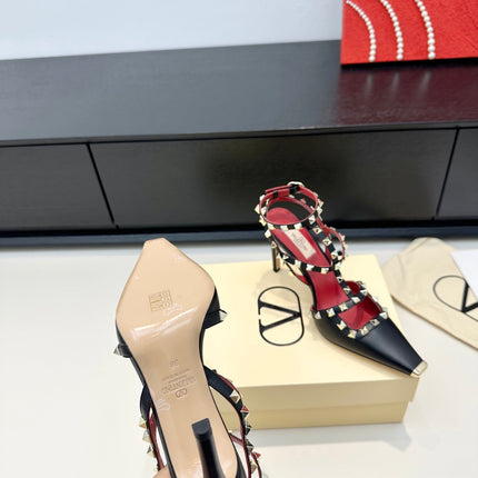 VALENTINO 26S ROCKSTUD SLINGBACK PUMPS 100 MM IN BLACK CALFSKIN