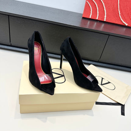 VALENTINO 26S PEEP-TOE HIGH HEELS 100 MM IN BLACK SUEDE