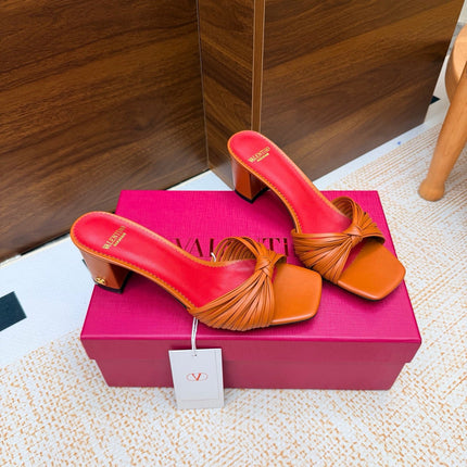 VALENTINO 26S BLOCK-HEEL SANDALS 65 MM IN ORANGE CALFSKIN