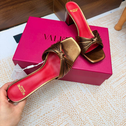 VALENTINO 26S BLOCK-HEEL SANDALS 65 MM IN METALLIC BRONZE CALFSKIN