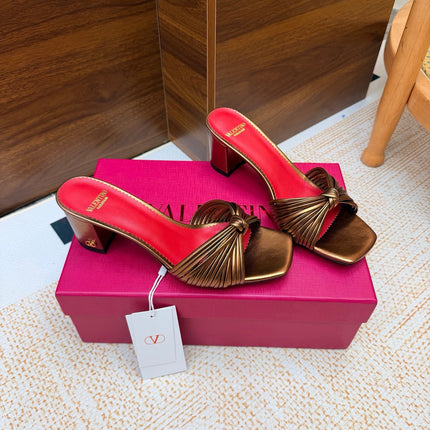 VALENTINO 26S BLOCK-HEEL SANDALS 65 MM IN METALLIC BRONZE CALFSKIN