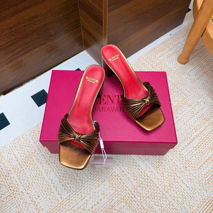 VALENTINO 26S BLOCK-HEEL SANDALS 65 MM IN METALLIC BRONZE CALFSKIN