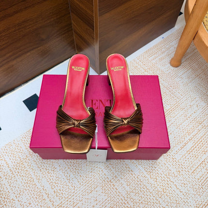 VALENTINO 26S BLOCK-HEEL SANDALS 65 MM IN METALLIC BRONZE CALFSKIN