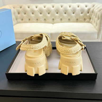 PRA MONOLITH CROCHET CAGE SANDALS PASTEL YELLOW LAMBSKIN