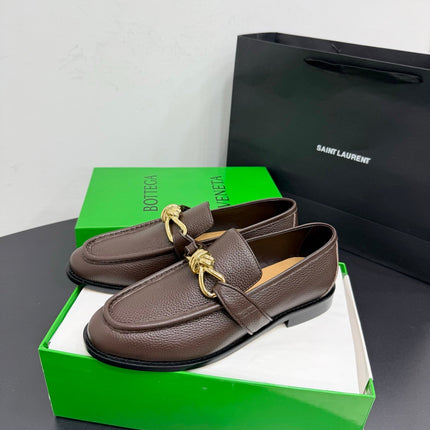 BOTTEGA VENETA 26S LOAFERS IN BROWN GRAINED CALFSKIN WITH GOLD HARDWARE