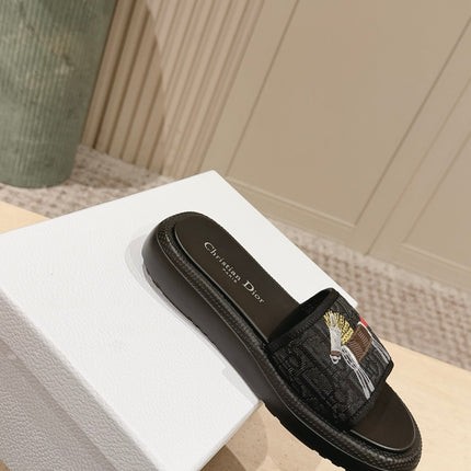 DIOR 26S SLIDE SANDALS IN BLACK MONOGRAM EMBROIDERED CANVAS