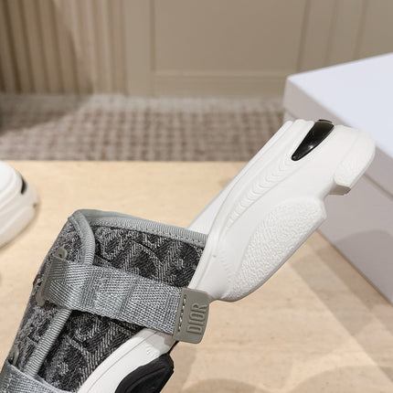 DIOR 26S DOUBLE STRAP SLIDE SANDALS IN GREY MONOGRAM CANVAS
