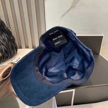 MIUMIU BASEBALL CAP IN NAVY BLUE VELVET