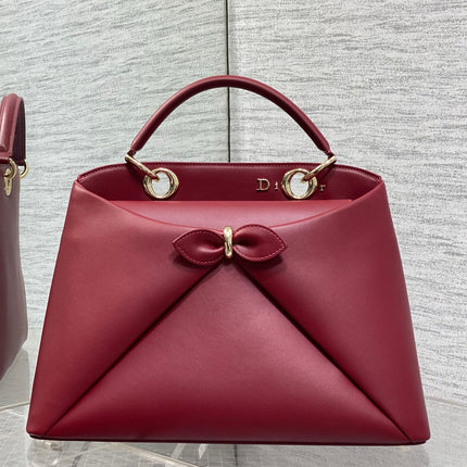 DIOR 26S LARGE CIGALE BAG 33 IN BURGUNDY RED SMOOTH CALFSKIN GOLD HARDWARE