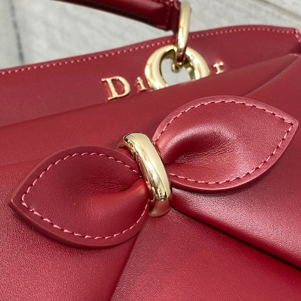 DIOR 26S LARGE CIGALE BAG 33 IN BURGUNDY RED SMOOTH CALFSKIN GOLD HARDWARE