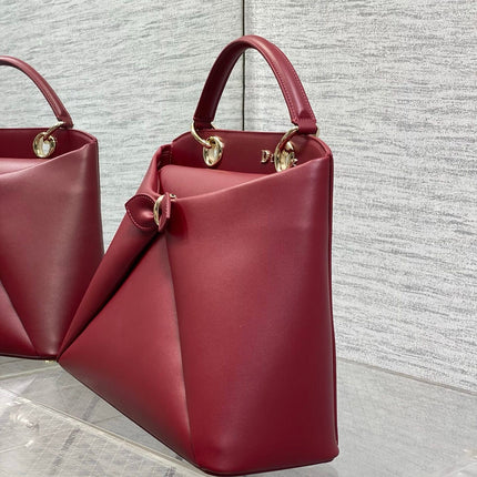 DIOR 26S LARGE CIGALE BAG 33 IN BURGUNDY RED SMOOTH CALFSKIN GOLD HARDWARE