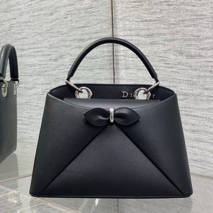 DIOR 26S CIGALE BAG 28 IN BLACK SMOOTH CALFSKIN SILVER HARDWARE