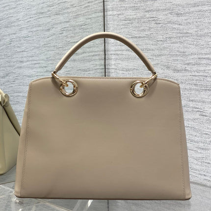 DIOR 26S LARGE CIGALE BAG 33 IN BEIGE TAUPE SMOOTH CALFSKIN GOLD HARDWARE