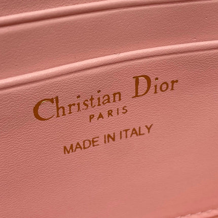 DIOR 26S MINI BAG 21 IN CORAL PINK CALFSKIN MICROBEAD EMBROIDERED WITH CANNAGE MOTIF