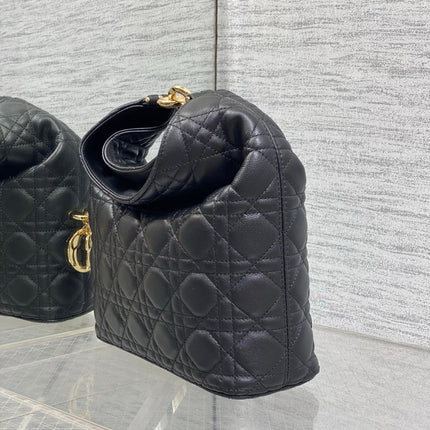 DIOR 26S SMALL DIOR TOUJOURS HOBO BAG 27 IN BLACK CALFSKIN GOLD HARDWARE