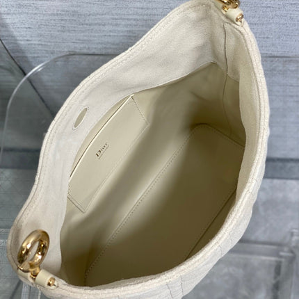 DIOR 26S SMALL DIOR TOUJOURS HOBO BAG 27 IN CREAMY WHITE SUEDE GOLD HARDWARE