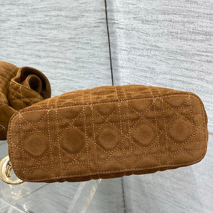 DIOR 26S SMALL DIOR TOUJOURS HOBO BAG 27 IN CARAMEL BROWN SUEDE GOLD HARDWARE