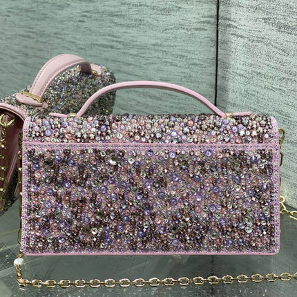 DIOR 26S MINI BAG 21 IN LAVENDER PURPLE CALFSKIN CRYSTAL EMBELLISHED