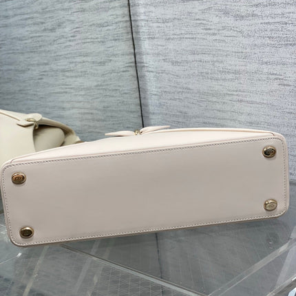 DIOR 26S LARGE CIGALE BAG 33 IN WHITE PINK SMOOTH CALFSKIN GOLD HARDWARE