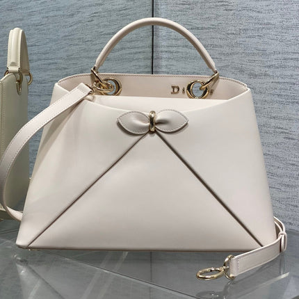 DIOR 26S LARGE CIGALE BAG 33 IN WHITE PINK SMOOTH CALFSKIN GOLD HARDWARE