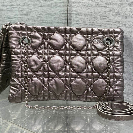DIOR 26S MILLY-LA-FORET BAG 33 IN METALLIC ROSE GOLD PUFFY MACROCANNAGE CALFSKIN SILVER HARDWARE
