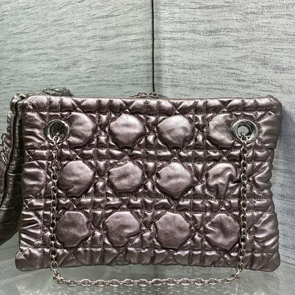 DIOR 26S MILLY-LA-FORET BAG 33 IN METALLIC ROSE GOLD PUFFY MACROCANNAGE CALFSKIN SILVER HARDWARE