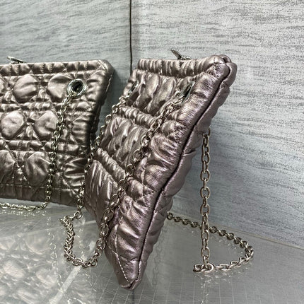 DIOR 26S MILLY-LA-FORET BAG 33 IN METALLIC ROSE GOLD PUFFY MACROCANNAGE CALFSKIN SILVER HARDWARE