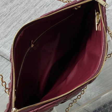 DIOR 26S LARGE MILLY-LA-FORET BAG 38 IN BURGUNDY RED PUFFY MACROCANNAGE CALFSKIN