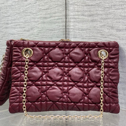 DIOR 26S MILLY-LA-FORET BAG 33 IN BURGUNDY RED PUFFY MACROCANNAGE CALFSKIN GOLD HARDWARE