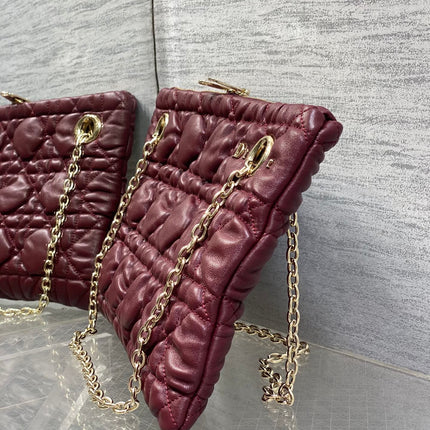 DIOR 26S MILLY-LA-FORET BAG 33 IN BURGUNDY RED PUFFY MACROCANNAGE CALFSKIN GOLD HARDWARE