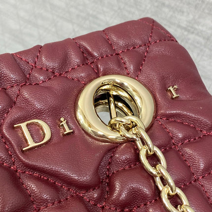 DIOR 26S MILLY-LA-FORET BAG 33 IN BURGUNDY RED PUFFY MACROCANNAGE CALFSKIN GOLD HARDWARE