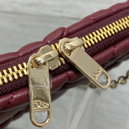 DIOR 26S MILLY-LA-FORET BAG 33 IN BURGUNDY RED PUFFY MACROCANNAGE CALFSKIN GOLD HARDWARE