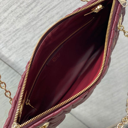 DIOR 26S MILLY-LA-FORET BAG 33 IN BURGUNDY RED PUFFY MACROCANNAGE CALFSKIN GOLD HARDWARE
