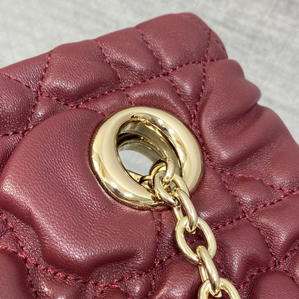 DIOR 26S MILLY-LA-FORET BAG 33 IN BURGUNDY RED PUFFY MACROCANNAGE CALFSKIN GOLD HARDWARE