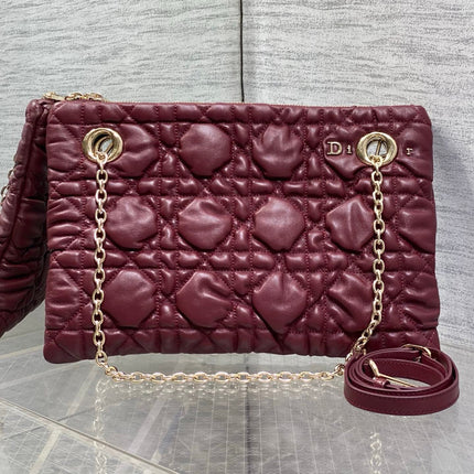 DIOR 26S MILLY-LA-FORET BAG 33 IN BURGUNDY RED PUFFY MACROCANNAGE CALFSKIN GOLD HARDWARE