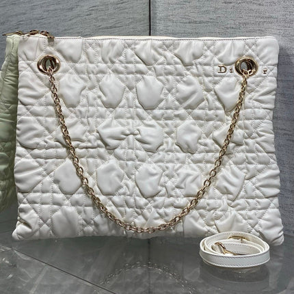 DIOR 26S LARGE MILLY-LA-FORET BAG 38 IN WHITE PUFFY MACROCANNAGE CALFSKIN