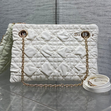 DIOR 26S MILLY-LA-FORET BAG 33 IN WHITE PUFFY MACROCANNAGE CALFSKIN GOLD HARDWARE