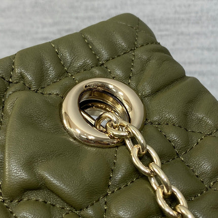 DIOR 26S MILLY-LA-FORET BAG 33 IN OLIVE GREEN PUFFY MACROCANNAGE CALFSKIN GOLD HARDWARE