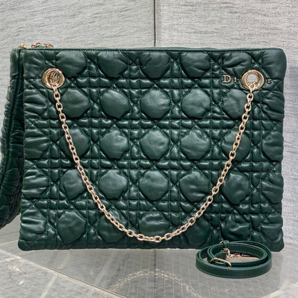 DIOR 26S LARGE MILLY-LA-FORET BAG 38 IN DARK GREEN PUFFY MACROCANNAGE CALFSKIN