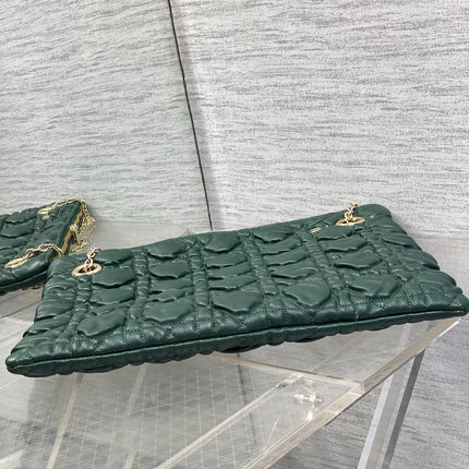 DIOR 26S LARGE MILLY-LA-FORET BAG 38 IN DARK GREEN PUFFY MACROCANNAGE CALFSKIN