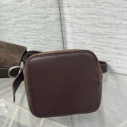 DIOR 26S MEDAILLON BUCKET BAG 25 IN BROWN SUEDE SILVER HARDWARE