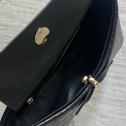 DIOR 26S CIGALE BAG 28 IN BLACK CROCODILE-EMBOSSED CALFSKIN GOLD HARDWARE