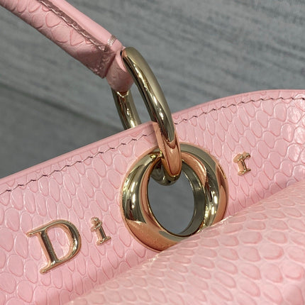 DIOR 26S CIGALE BAG 28 IN LIGHT PINK CROCODILE-EMBOSSED CALFSKIN GOLD HARDWARE